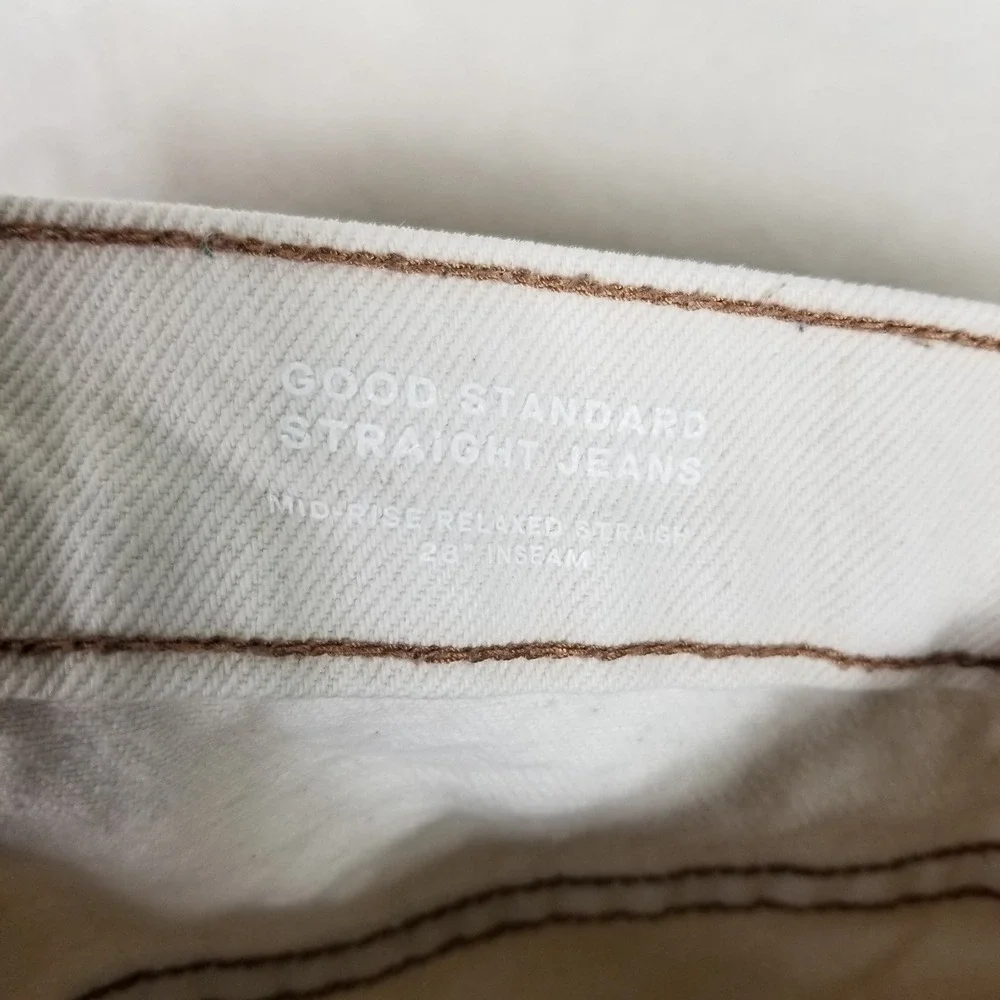 Good American Good Standard Straight Jeans Women 4/27 White Raw Hem Mid Rise
